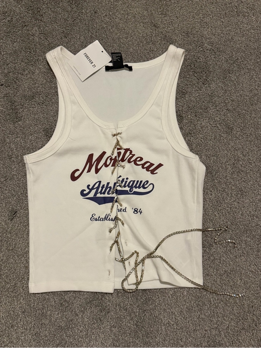 Forever 21 White Montreal Athlétique Lace-Up Graphic Tank